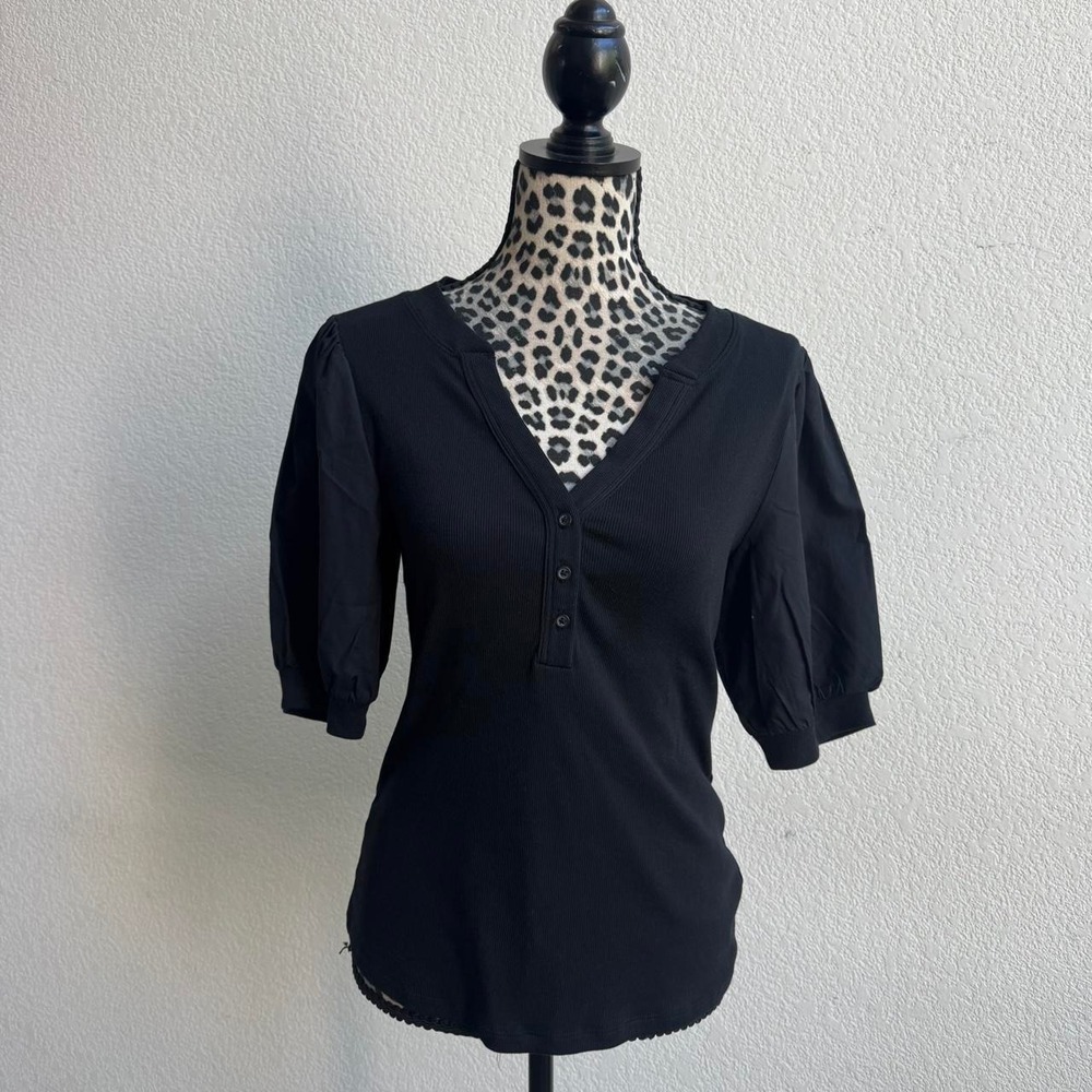 Gap black blouse with puffy sleeves women's size M
